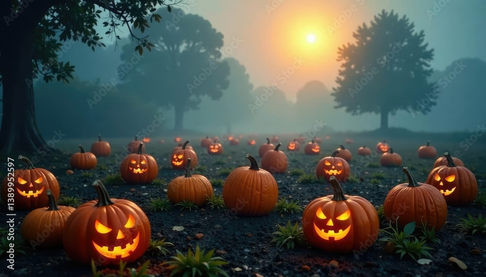 Spooky pumpkin patch under a thick foggy morning, foggy pumpkins misty dawn, ghostly pumpkins Spooky pumpkin patch under a thick foggy morning, foggy pumpkins misty dawn, ghostly pumpkins