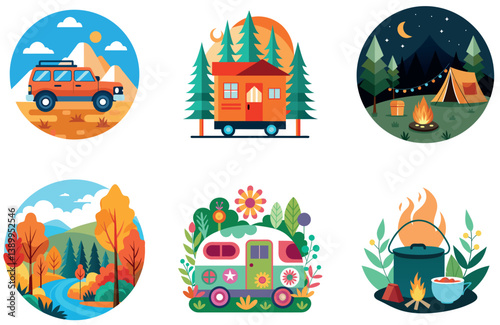 Camping Celebration. A Bundle of Vibrant and Festive Collection Stickers
