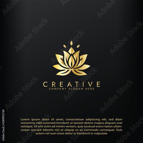 Abstract lotus logo vector design, Stylized golden lotus flower icon design