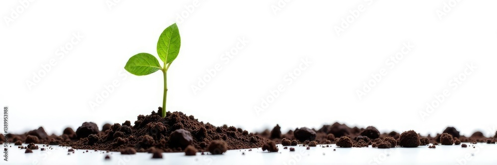 Sprout branch emerging from soil isolated on white background, nature, botanical, greenery Sprout branch emerging from soil isolated on white background, nature, botanical, greenery