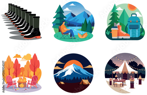 Camping Adventure. A Bundle of Survival and Exploration Collection Stickers