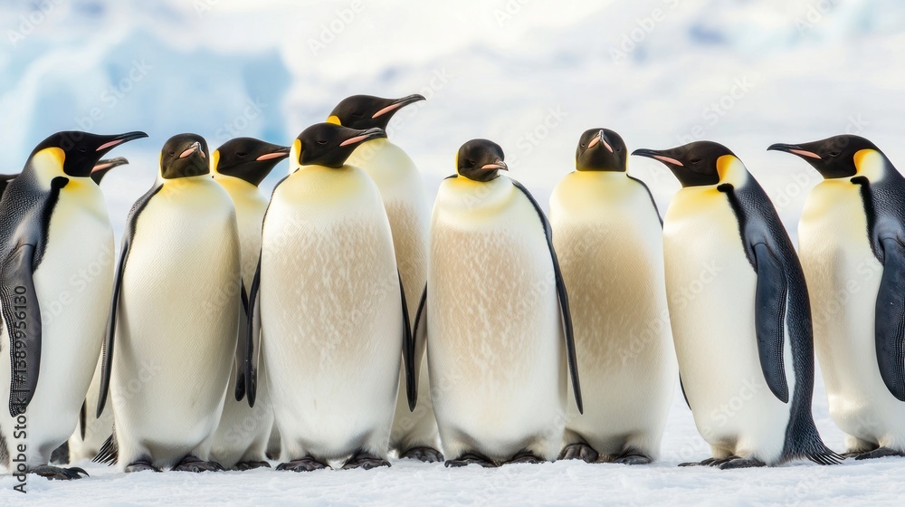 Obraz premium Penguins huddling together for warmth antarctica wildlife photography icy environment close-up community bonding