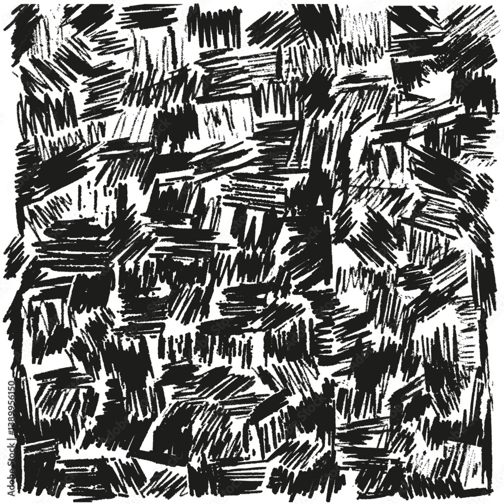 Illustration Dessin Abstrait Lignes, Gribouillis, Pop Design, Noir et Blanc, Fait main, Entrelacs, Carnet de Notes Vecteur