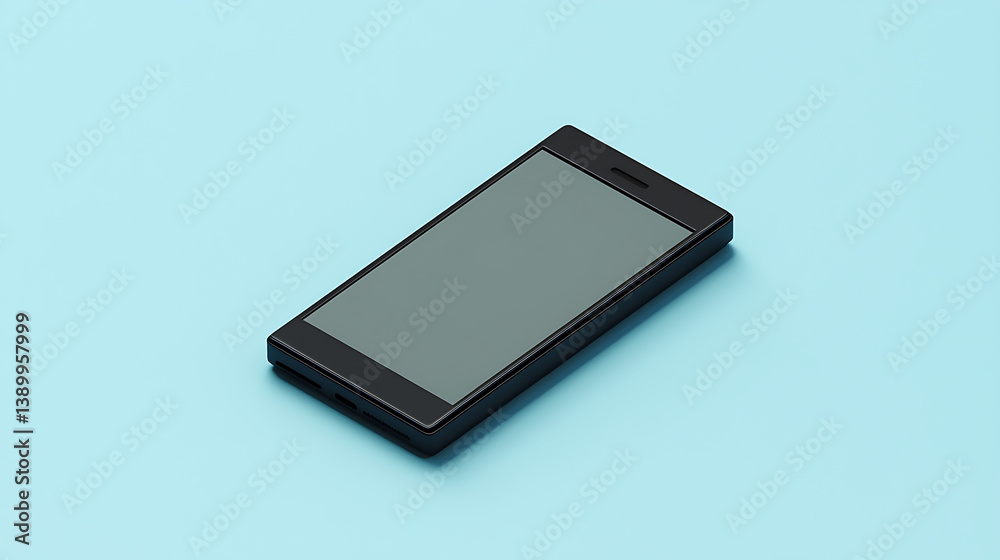 A black cell phone with a gray screen sits on a blue background A black cell phone with a gray screen sits on a blue background