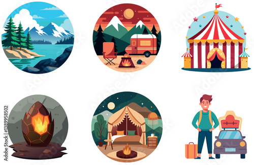 Camping Gathering. A Bundle of Cheerful and Serenity Collection Stickers