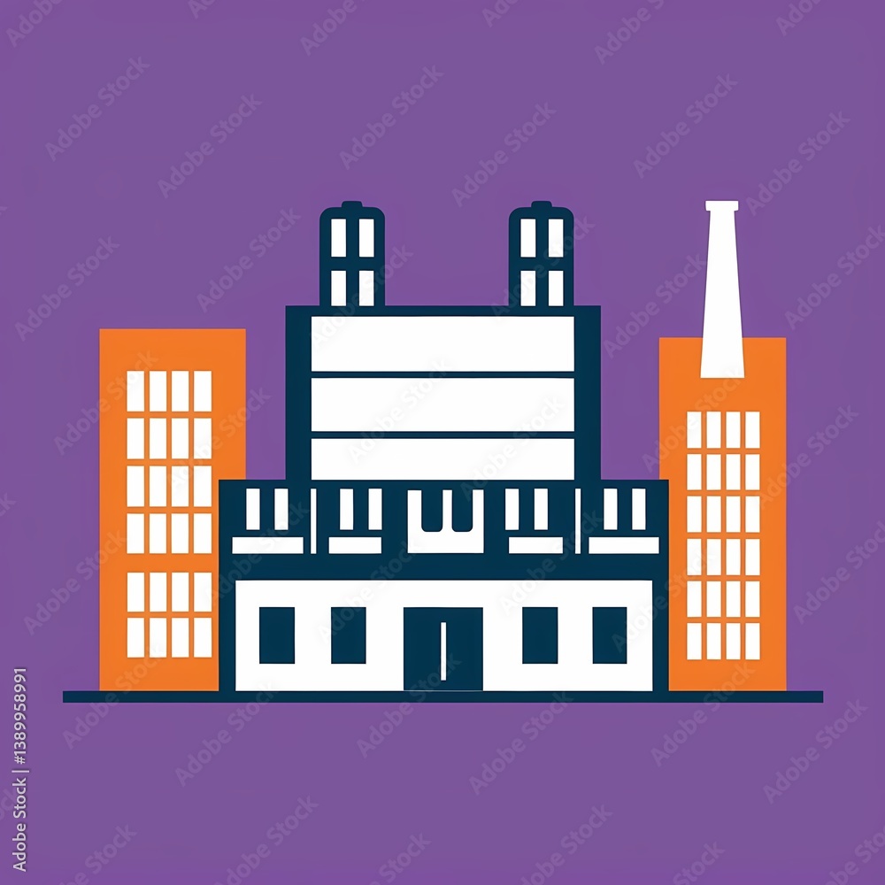 Naklejka premium Historic industrial building surrounded by modern architecture in a vibrant urban setting