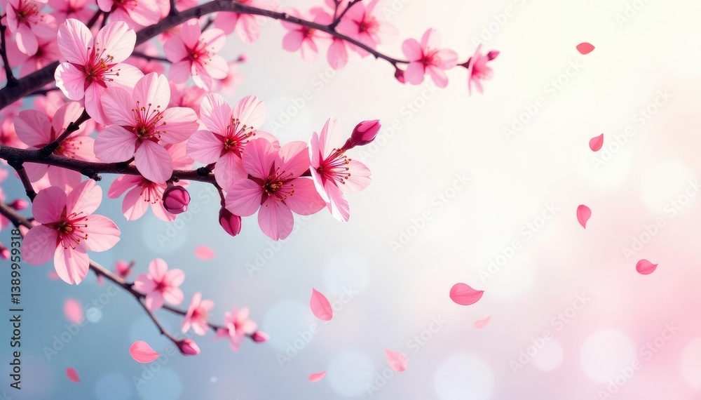 Vibrant sakura branches, scattered petals, watercolor effect, sakura, spring Vibrant sakura branches, scattered petals, watercolor effect, sakura, spring