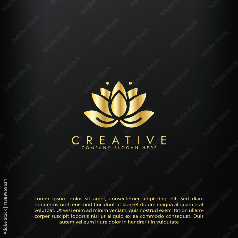 Fototapeta premium Abstract lotus logo vector design, Stylized golden lotus flower icon design