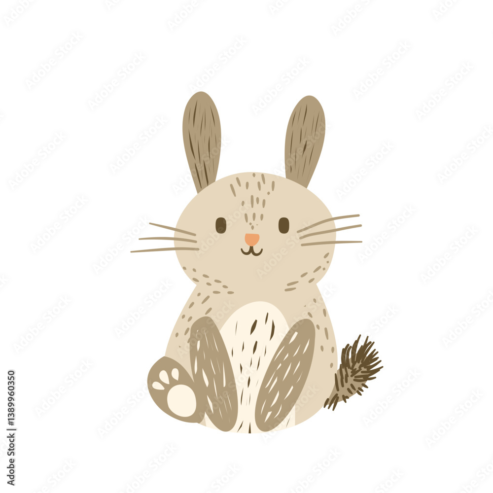 Naklejka premium Adorable Sitting Bunny, Neutral Tones, Simple Illustration