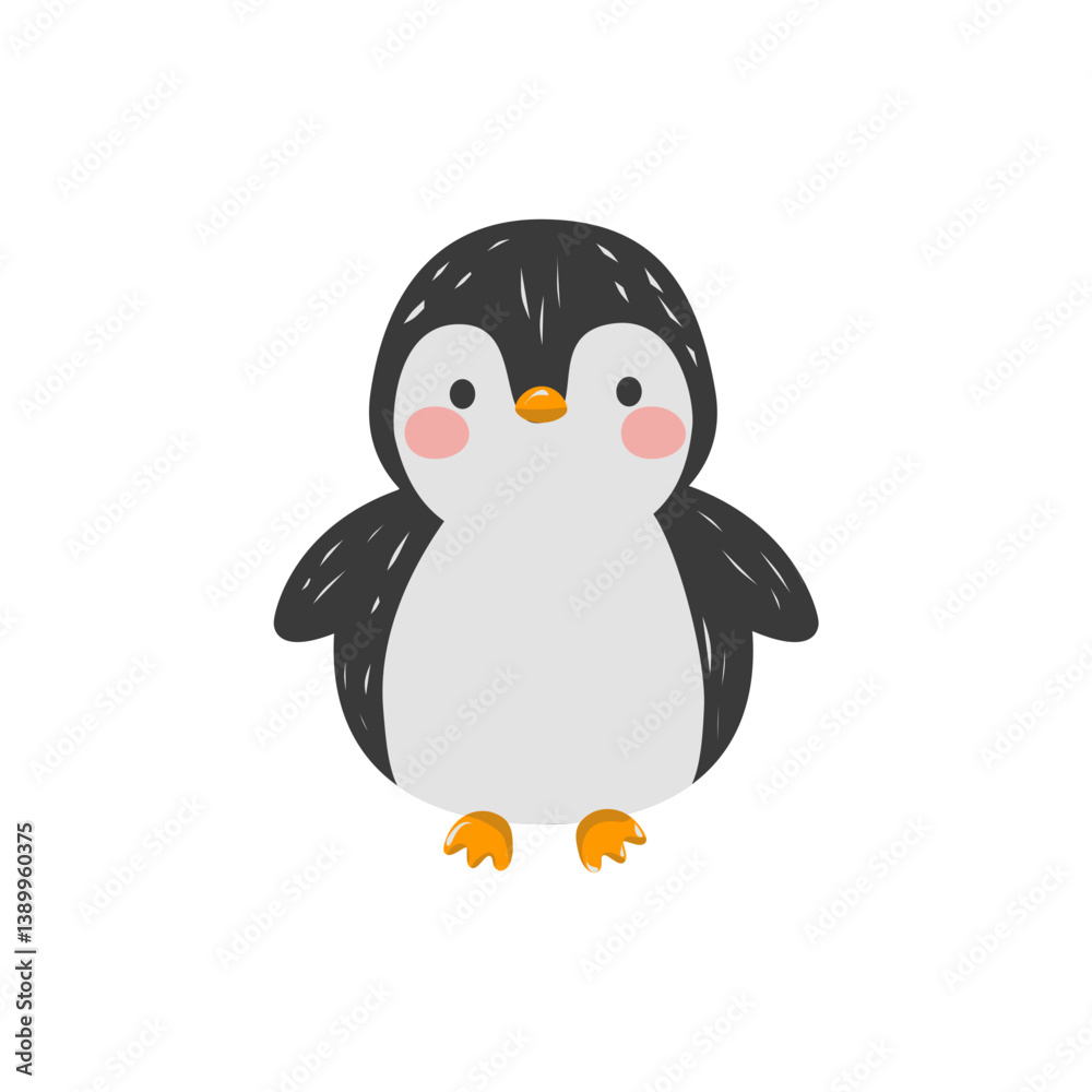 Naklejka premium Adorable Cartoon Penguin Illustration: Simple, Cute, Childlike Design