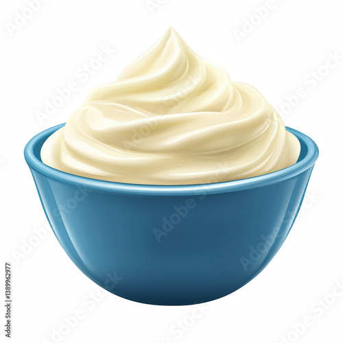 Creamy Greek yogurt served in a blue ceramic bowl, smooth and thick dairy texture, realistic food illustration, isolated on transparent background.