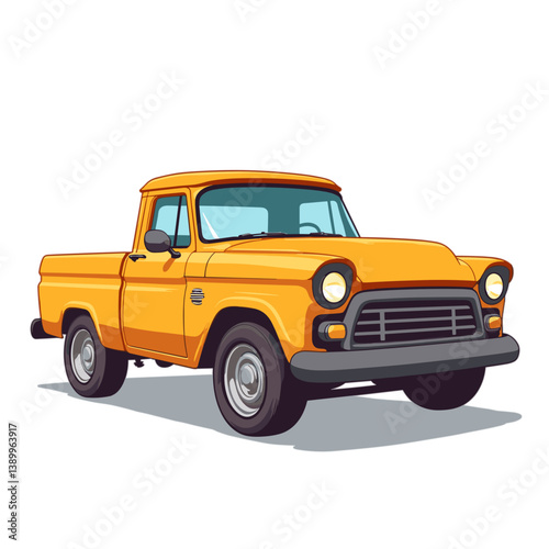 Vintage yellow pickup truck illustration on a white background  