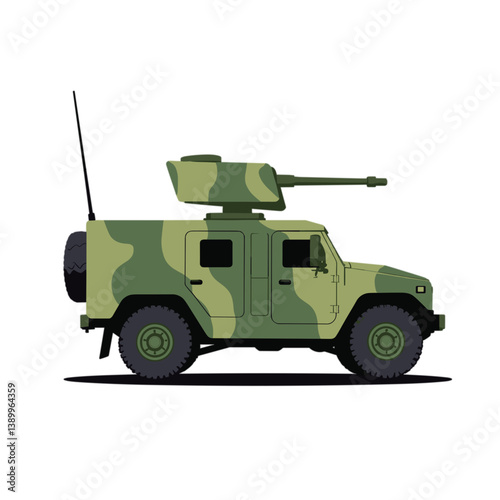 Army camouflage vehicle with turret in vector style  