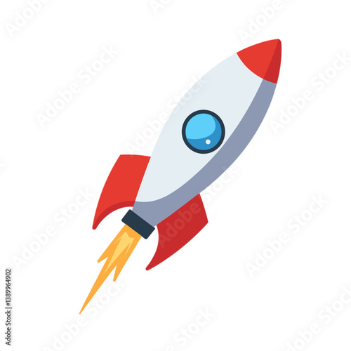 Free Download Cartoon rocket launching with flames in a minimalist style   - GFXLoad