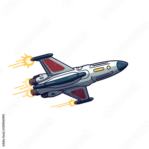 Cartoon rocket flying with flames in a dynamic style  