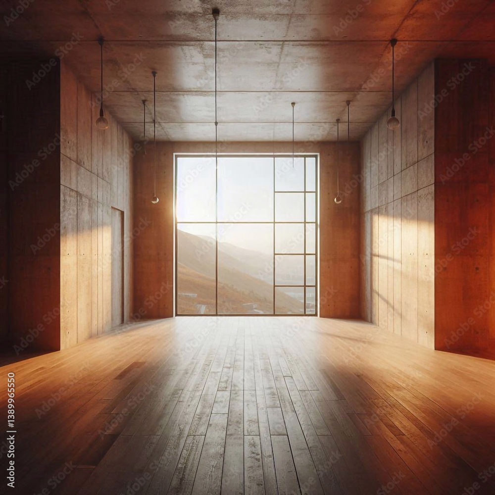 Empty concrete room concept. AI generated illustration