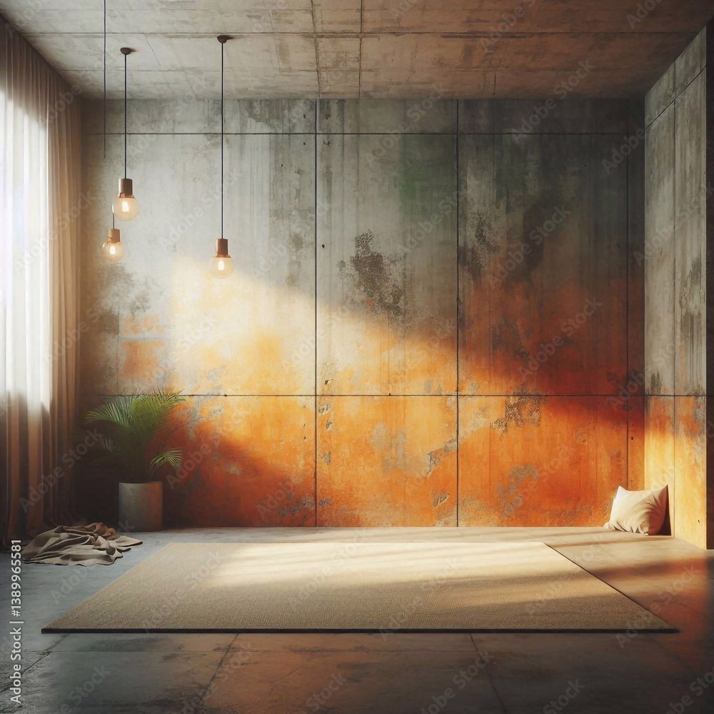 Empty concrete room concept. AI generated illustration