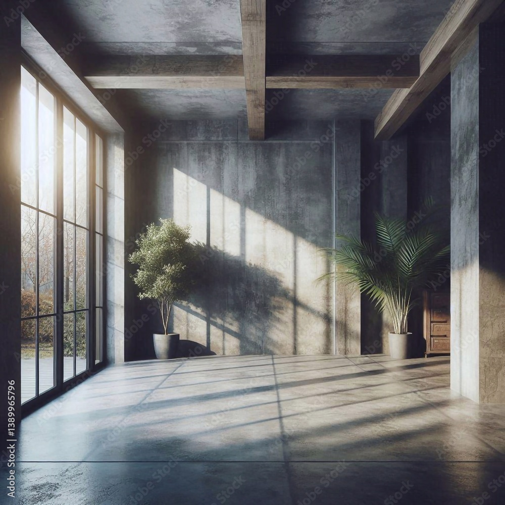 Empty concrete room concept. AI generated illustration