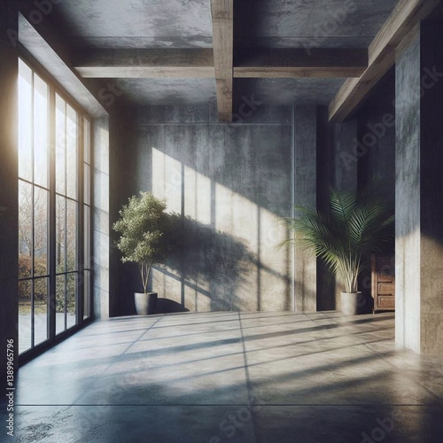 Obraz na płótnie Empty concrete room concept. AI generated illustration w salonie