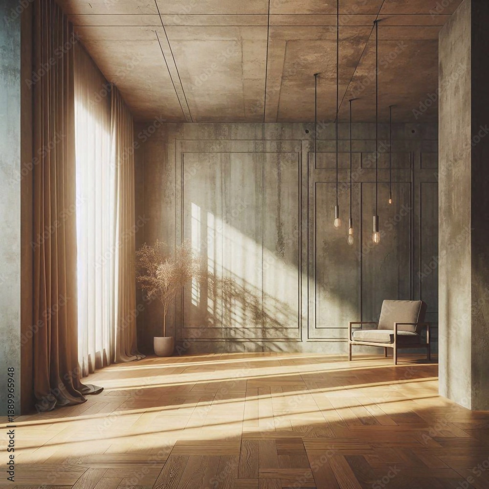 Empty concrete room concept. AI generated illustration