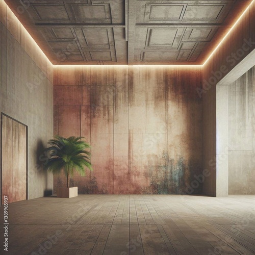 Empty concrete room concept. AI generated illustration