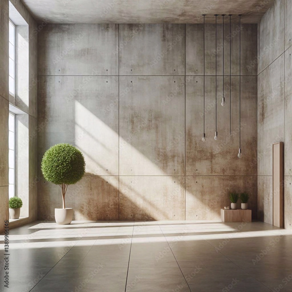 Empty concrete room concept. AI generated illustration