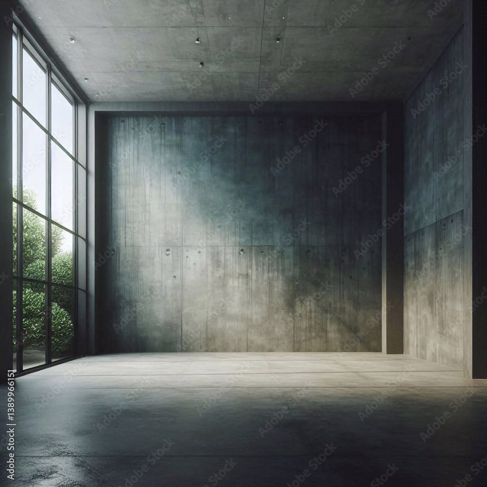 Empty concrete room concept. AI generated illustration