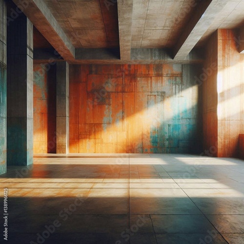 Obraz na płótnie Empty concrete room concept. AI generated illustration w salonie