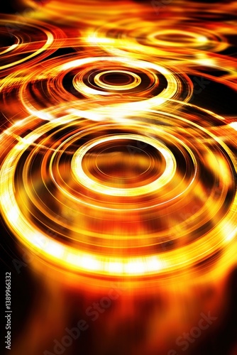 Obraz na płótnie Dynamic abstract art with vibrant circular patterns radiating golden light, highlighting modern design and creativity, perfect for digital backgrounds. w salonie