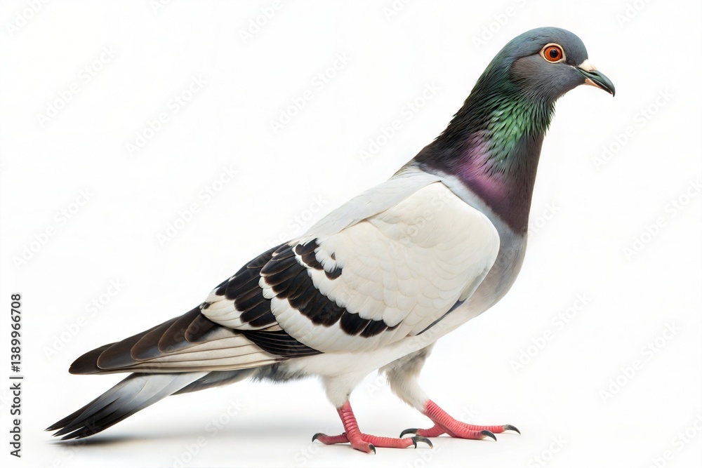 Detailed Profile of a Fancy Pigeon Against a White Background Detailed Profile of a Fancy Pigeon Against a White Background