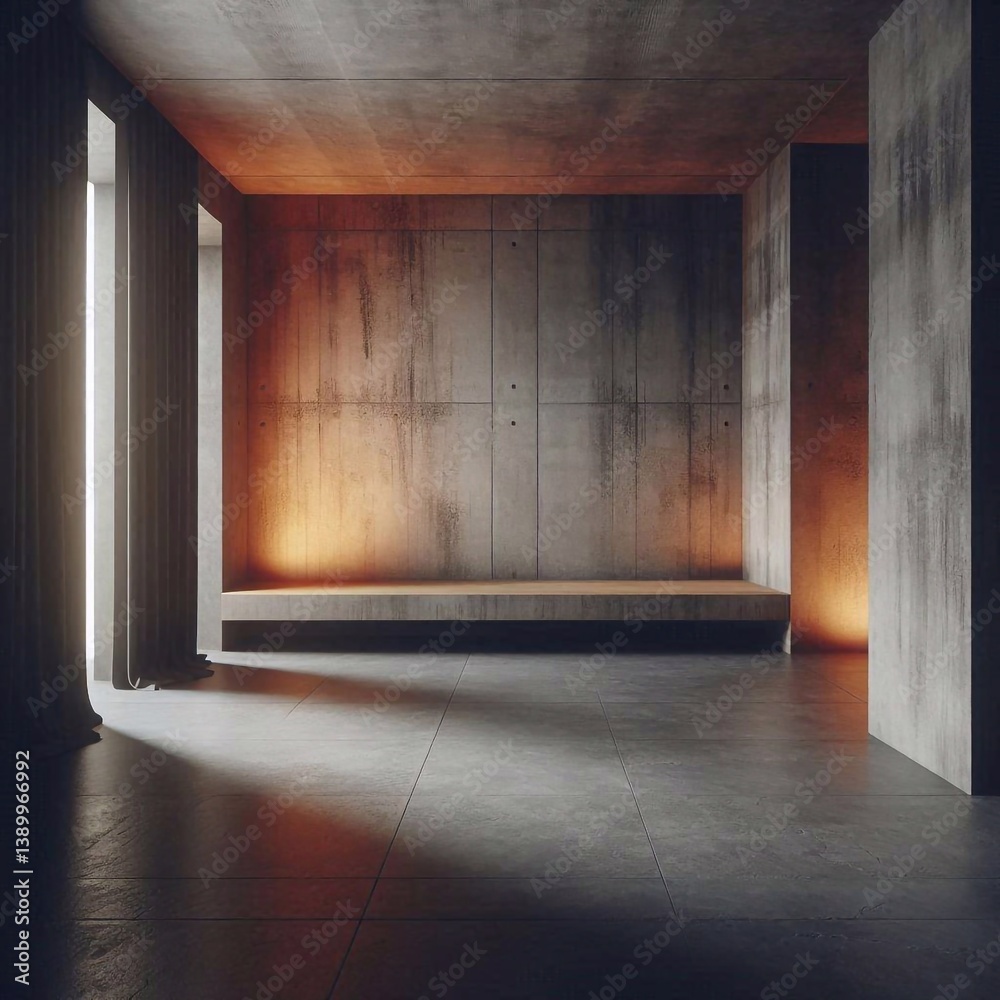 Empty concrete room concept. AI generated illustration