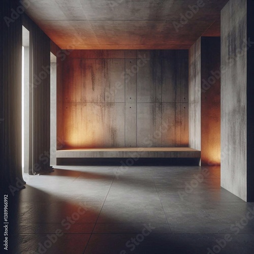 Empty concrete room concept. AI generated illustration