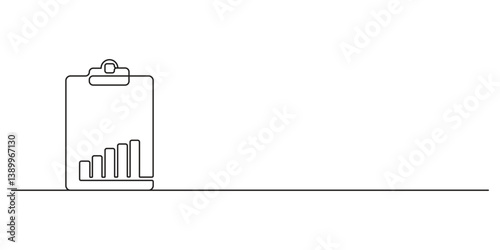 Continuous one line drawing of clipboard with graph. Object one line of bar chart. Business growth. Doodle vector illustration