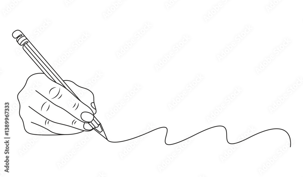 Continuous one line hand writing. Single line drawing hand with pen line art illustration Continuous one line hand writing. Single line drawing hand with pen line art illustration