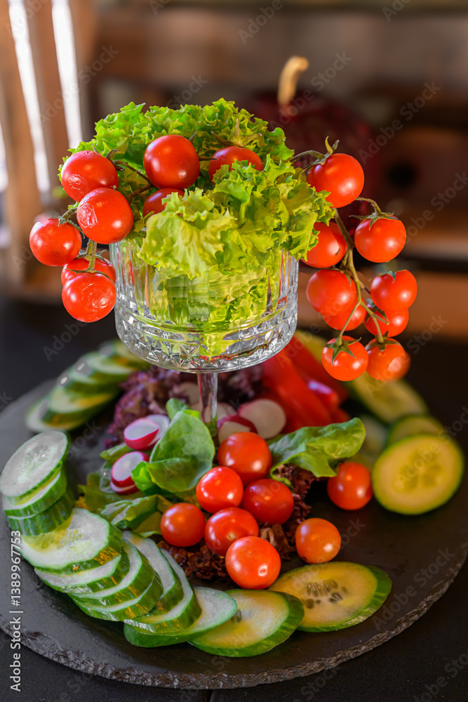 salad bouquet with cherry tomatoes and cucumber