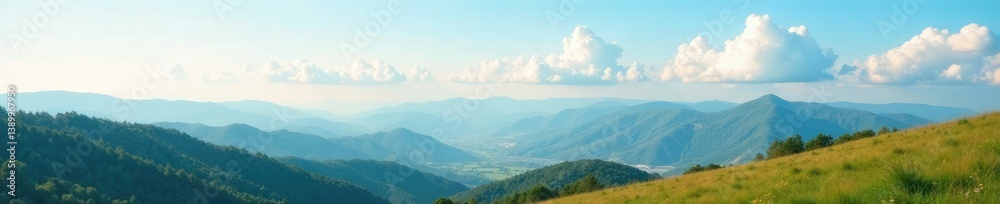 Clouds float above a serene landscape of hills and valleys, serene, peaceful Clouds float above a serene landscape of hills and valleys, serene, peaceful