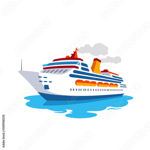 Colorful cruise ship sailing on calm waters  