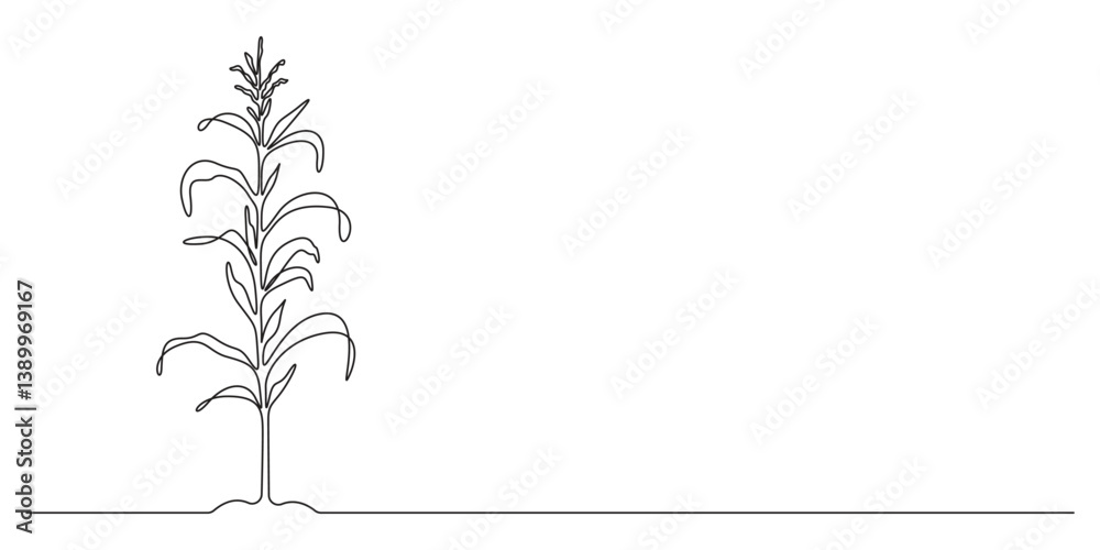 Obraz premium Corn tree in one continuous line drawing vector illustration
