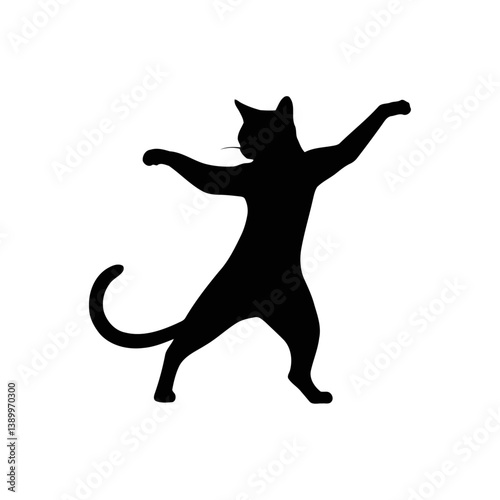 A black and white vector silhouette of a walking cat in side profile with a calm, elegant stride on a white background