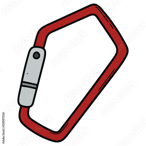 Hand drawn cartoon red rock climbing carbine on white background.