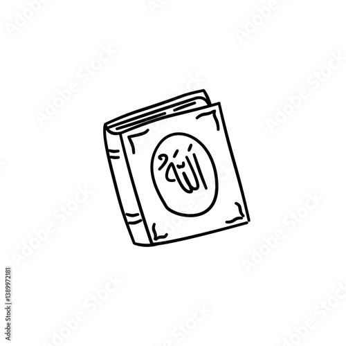 Hand-drawn Sketch of Holy Book with Arabic Calligraphy