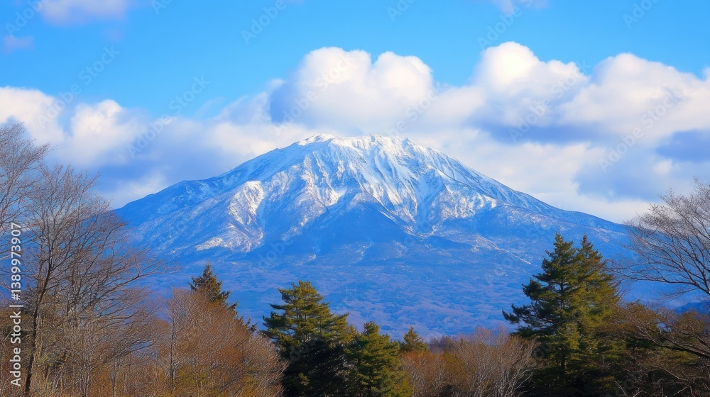 Fototapeta premium Majestic Mount Chokai's Winter Majesty: A Breathtaking View