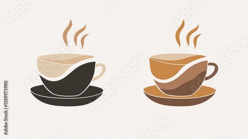 Two coffee cups, hot drink, cafe.