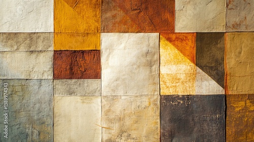 Muted earthtone geometric patchwork, minimalist and organic aesthetic