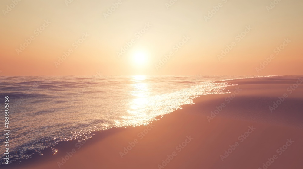 Naklejka premium Sunset ocean beach wave serenity travel postcard