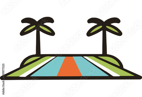 Tropical Path with Palm Trees and Colorful Landscape