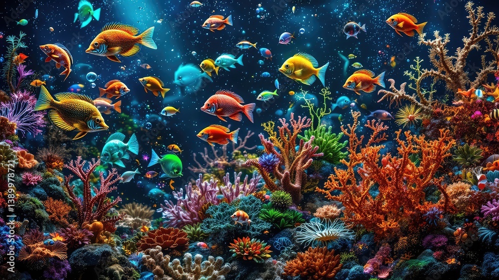 Fototapeta premium Fish images, fish in the aquarium, Lots of colorful fishes swimming in the water
