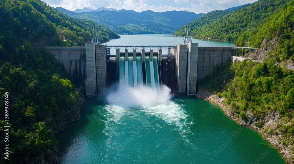 Fototapeta premium Majestic Hydroelectric Dam in Mountainous Region