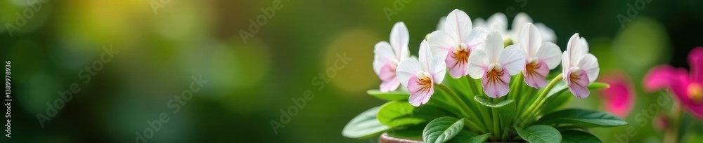Fototapeta premium White hypoestes plant with pinkish white flowers in a garden pot, plant,