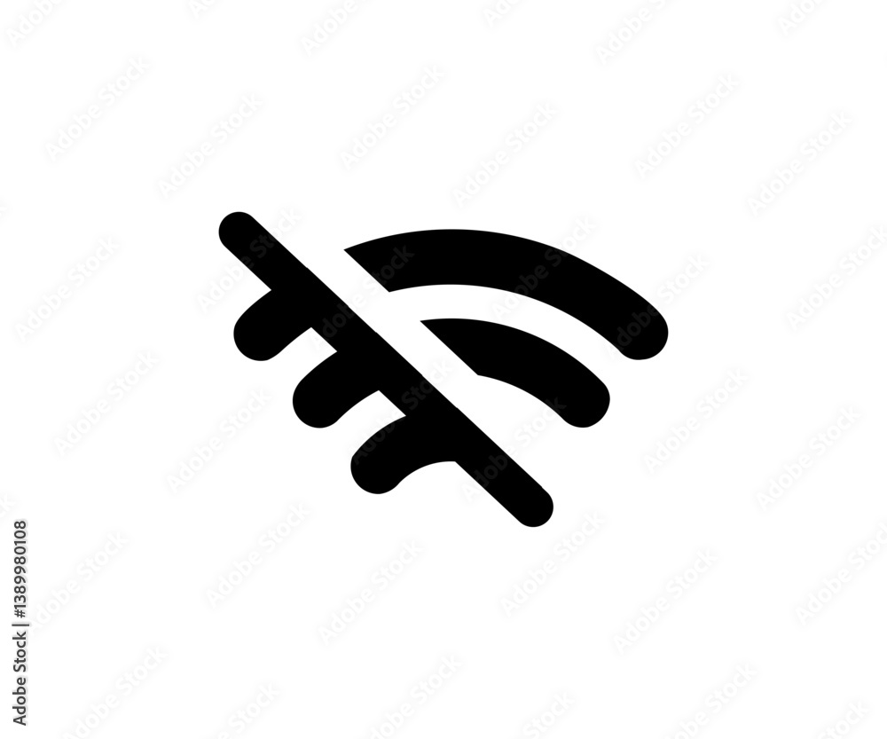 No wifi signal icon. Forbidden wifi use. Internet service ban icon. Network signal error sign vector design and illustration.
No wifi signal icon. Forbidden wifi use. Internet service ban icon. Network signal error sign vector design and illustration.